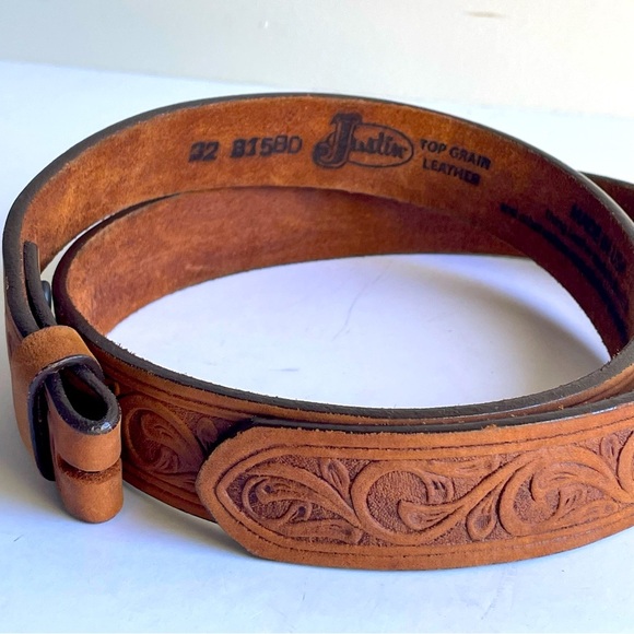 Justin Boots Other - Justin Boots Belt Leather Tooled Western EUC Boys and Girls Size 12/14